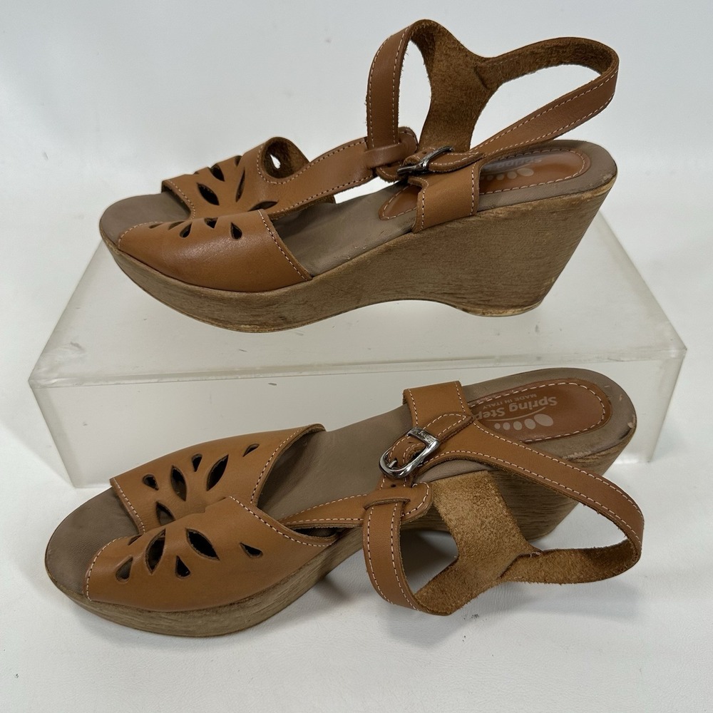 Spring Step Women's Wedge Sandal beige leather 9 / 40 slingback - Picture 7 of 8
